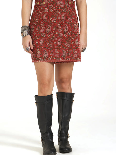 Close Enough Quilted Mini Skirt in Red
