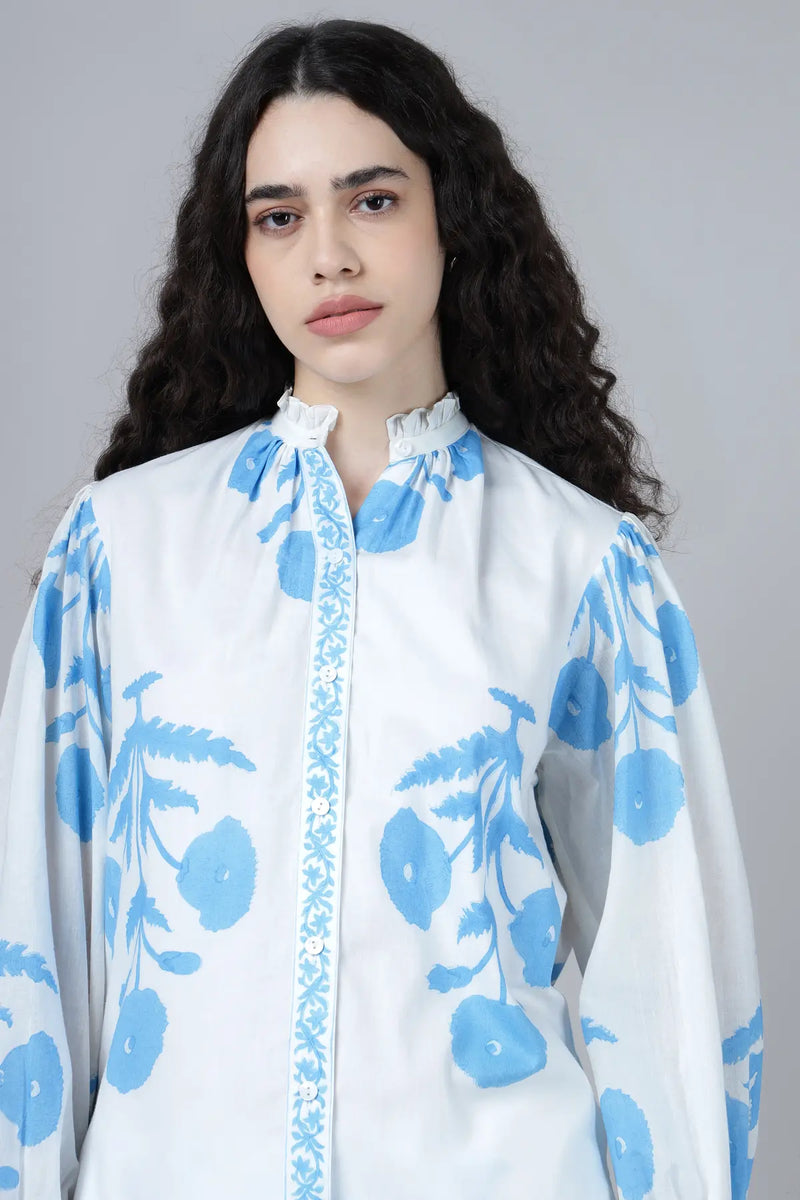 Geeta Shirt- Sky Blue Poppy