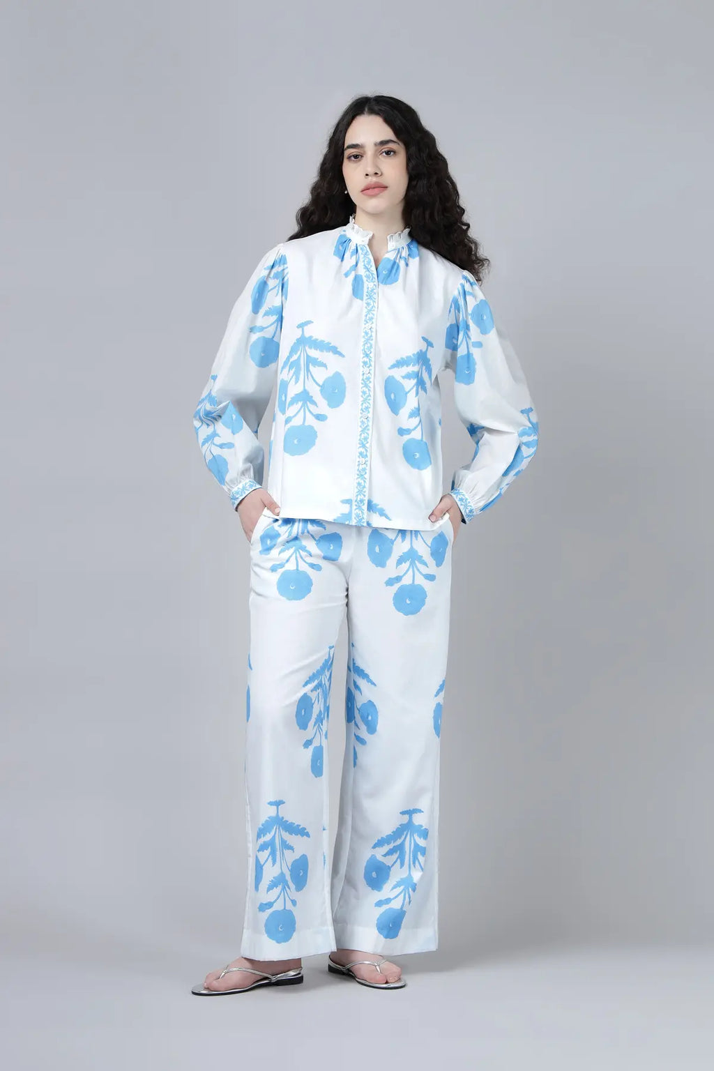Geeta Shirt- Sky Blue Poppy